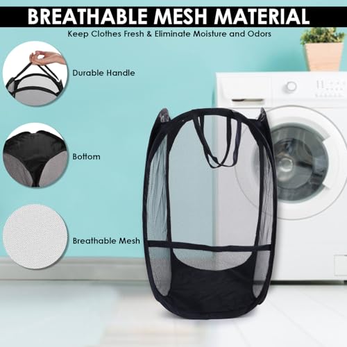Image of Mesh Laundry Foldable Basket 2 Pc (28 x50 cm)- Breathable, Sturdy, Foldable, and Space-Saving Design for Clothes and Storage. (2, 2 Pcs SMALL (28X28X50) - Black /Sky /Royal /Red)
