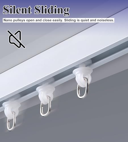 Rail de rideau avec rouleau et crochets, système de séparation de pièce pré-percé pour baie vitrée, douche, chambre à coucher