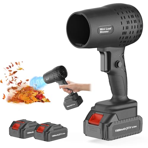Leaf Blower with 21V*2 Pcs Batteries, 950000RPM Powerful Fan, High Variable Speed 200 MPH, Handheld Air Blower, Perfect for Car Drying, Patio Cleaning, Lawn Caring, Leaves Blowing (Black)