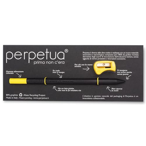 Perpetua Lapiz Ecológico Incorporado Borrador y Sacapuntas Amarillo Para Usuarios Zurdos Hecho de Grafito Reciclado Diseño y Tecnología de Vuelta al Cole Para Escribir y Dibujar Ideas de Regalo