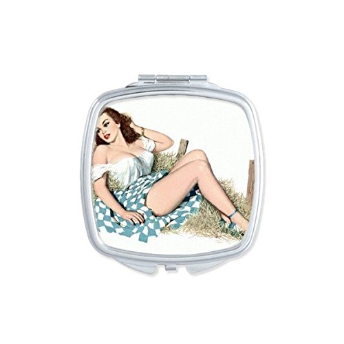 Miroir de poche de maquillage compact motif vagues pastorales et robe sexy de fille