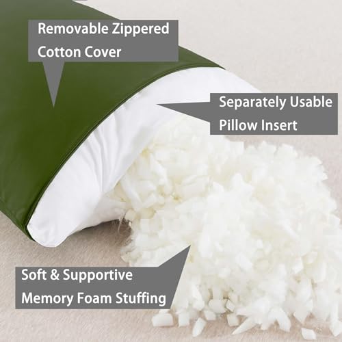 WhatsBedding Memory Foam Body Pillow with Breathable Zippered Cotton Cover, Full Body Pillow for Adults, Long Pillow for Sleeping, Firm Pillow Fluffy Supportive, Forest Green