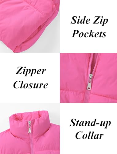 Exarus Girls Crop Puffer Vest Water Repellent With Zipper Pockets Lightweight Warm Sleeveless Puffy Outerwear Vests Hot Pink 10Y thumb #4