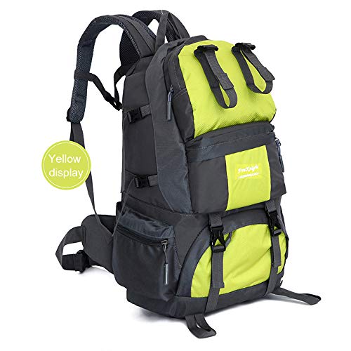 Bainuojia Sac à Dos de randonnée pour Homme 50 l 45 l + 5 l Sac à Dos étanche de Trekking Sac à Dos de randonnée Sac à Dos de randonnée avec Housse de Pluie pour randonnée, Alpinisme, Voyages, Jaune
