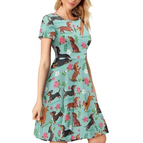 Image of AFPANQZ Womens Casual Summer Lightweight Vintage Dress Short Sleeve Midi Dress Knee-Long Luxury Formal Dress