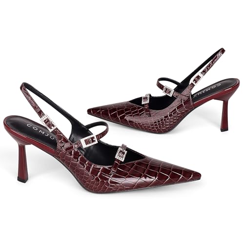 Slingback Heels for Women with Crystal Straps Pointed Toe Dress Sandals with Kitten Heel for Wedding Office Party or Formal Events3