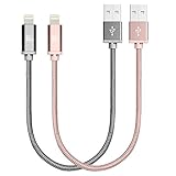2-Pack LAX Gadgets Extra Short, 2 in 1 Apple MFi Certified Nylon Lightning to USB iPhone Charger Cable for iPhone 5, 5s, 6, 6s, 6s Plus / iPad Air, Mini | 1 Ft Cord (2 Pack (1ft): Gray + Rose Gold)