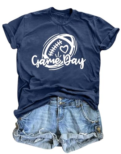 Game Day Shirt Women Cute Football T Shirt Bleached Rugby Ball Graphic Tee Sunday Casual Short Sleeve Tops