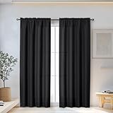 OWENIE Bob Black Curtains 72 Inch Length 2 Panels Set for Living Room Bedroom, Light Filtering Faux Slub Textured Window Curtain Panels, Solid Airy Soft Rod Pocket French Door Drapes, 2 Pcs 40Wx72L