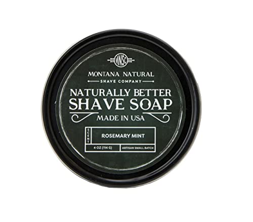 MNSC Rosemary Mint Artisan Small Batch Shave Soap for a Naturally Better Shave - Smooth Shave, Hypoallergenic, Prevent Nicks, Cuts, and Razor Burn, Handcrafted in USA, All-Natural, Plant-Derived