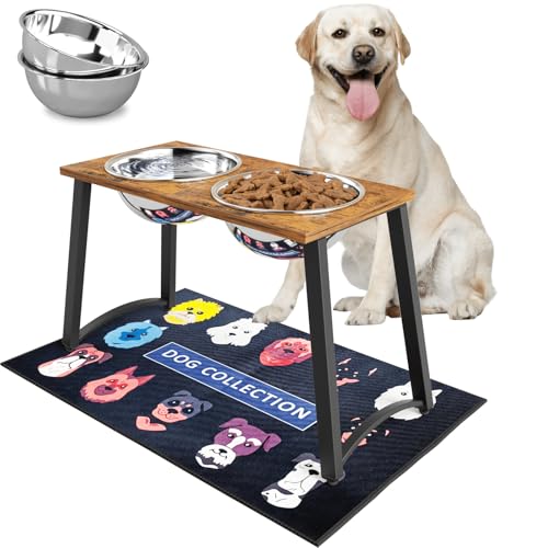 Elevated Dog Bowls for X-Large Dogs with Mat & Two 3000ml/101oz Stainless Steel Bowls, 16" Tall Raised Dog Bowl Stand