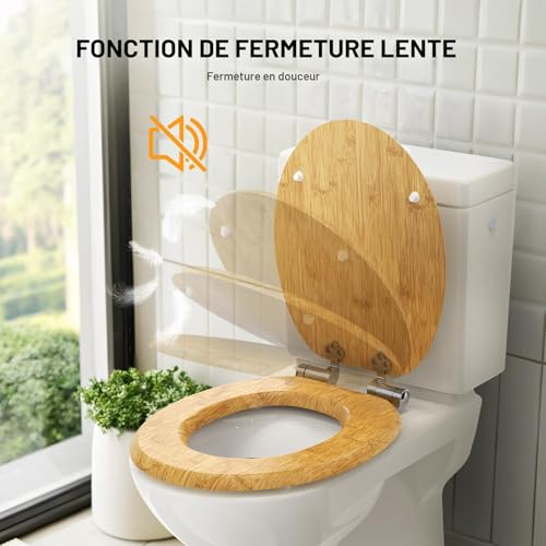Abattant WC bois effet bambou, fermeture douce Pipishell