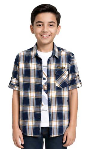 Image of CAVIO Boys Checkered Casual Dark Blue Regular Fit Shirt | Pack of 1 | I580028-P