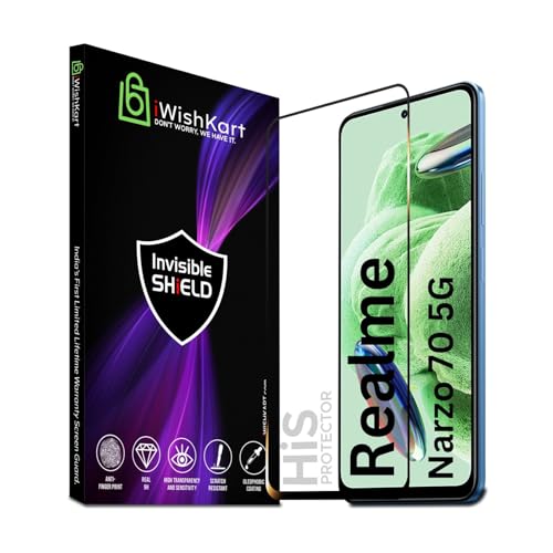Image of HiS compatible with Realme Narzo 70 5G Smartphone Tempered Glass [With Warranty] Screen Protector Guard Full Edge To Edge 9H Full Glue Fhd With Easy Installation Kit (Narzo70)