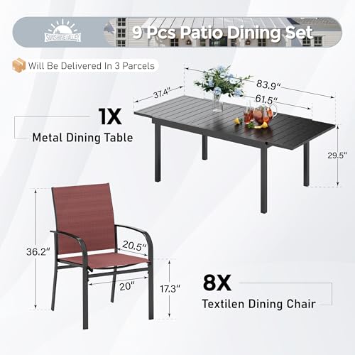 Image of SUNSHINE VALLEY 9pc Patio Dining Set, Extendable Metal Table & 8 Chairs
