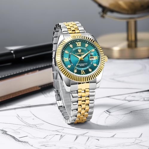 Image of Longbo Trident 83831 Analog Watch with Studded Dial Accents, Stainless Steel Bracelet, Luminous Hands & Date Display | Men | Office, Business, Formal & Gifting