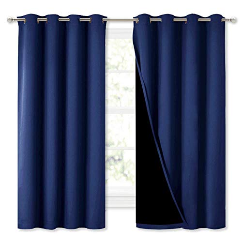 Image of NICETOWN 100% Blackout Curtain Panels, Thermal Insulated Black Liner Curtains for Nursery Room, Noise Reducing and Cold Blocking Drapes for Windows (Royal Blue, Set of 2, 52-inch Wide by 63-inch Long)