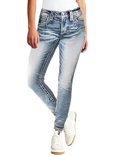 Flamingals Women's Embroidery Pocket Detail Skinny Jeans Low Waist Casual Pants