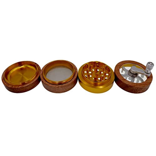 Headchef Woodsman 4 Piece Hand Cranked Clear Top Herb Grinder 62mm, Wooden Outer - Image 3