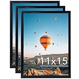 JCJMY 11x15 Black Picture Frame Set of 3, Horizontal and Vertical Formats for Wall Hanging, 11 x 15 Wall Gallery Poster Photo Frames with Shatter Resistant Plexiglass, 3 Pack, Black