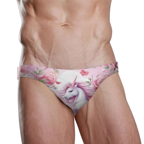 Unicorn Pink Rose Men's Swimwear Sexy Bikini Solid Siwmming Briefs 208505412
