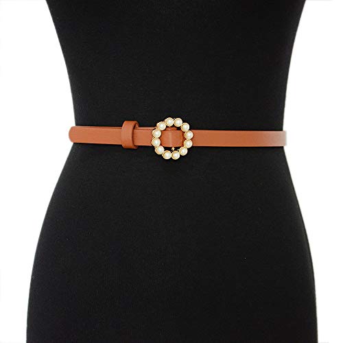 Women's Not Wide Genuine Leather Waist Belt Pearl Buckle Slim Thin Corset Belt3