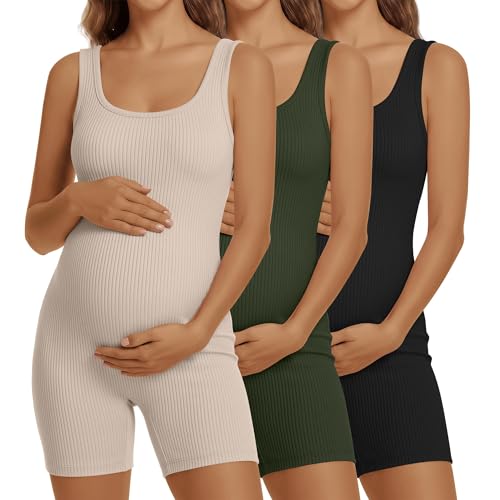 Sweetyweee 3 Pack Maternity Rompers for Women, 3-Color, X-Large