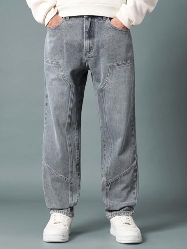 Image of GRECIILOOKS Baggy Jeans for Men | Mens Wide Leg Relax Fit Jeans | Baggy Jean's for Boys | Oversized Jean's for Everyday Streetwear