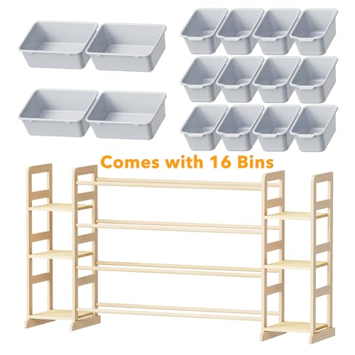 Image of SpaceAid Toy Storage Organizer with 6 Shelves and 16 Bins, Toy Organizers Storage Bookshelf, Kids Bin Shelf Toys Box Bookcase for Bedroom Playroom Organization Room Decor, Neutral Gray