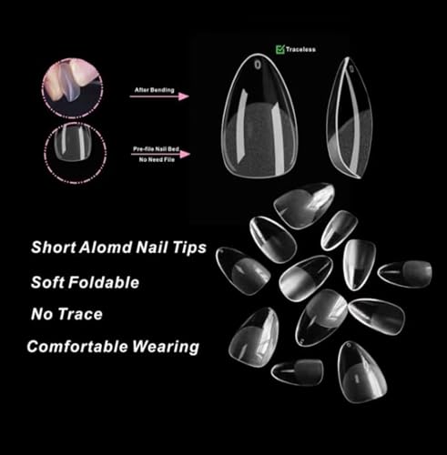 Image of Soft Gel Nail Tips - 600 Pcs Almond Shape, 12 Sizes - Full Cover Clear,6 in 1 gel glue Tips for DIY Nails & Salons (600pc softgel tips, short almond shape with 6in1 nail-gel)