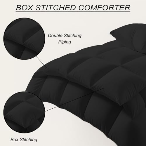 Image of Twin Size Comforter Set - All Season Down Alternative Bedding Comforter Set - Quilted Duvet Insert with Corner Tabs - Box Stitched Blanket - Breathable, Soft - Black