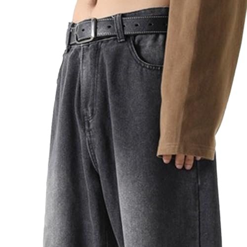 Men's Straight Retro Simple Long Pants Solid Color Mid Waist Loose Jeans Fall Winter Trendy Baggy Denim Trousers2