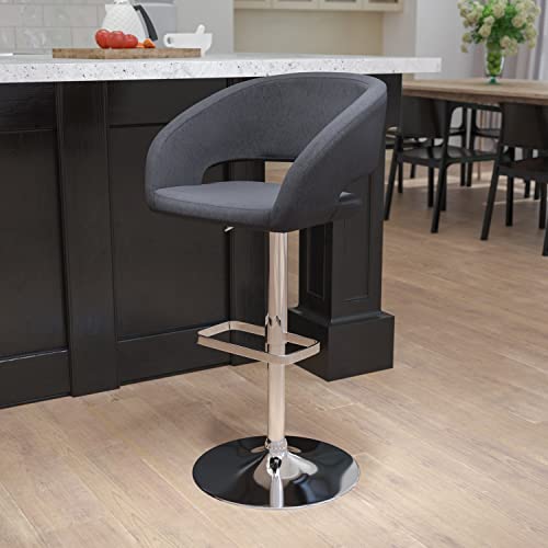 Free Shipping Over $50 Flash Furniture Contemporary Charcoal Fabric Adjustable Height Barstool with Rounded Mid-Back and Chrome Base