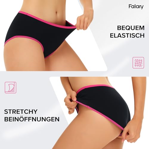 FALARY FALARY Unterhosen Damen Baumwolle Atmungsaktiv Hipster Slips, Bequeme und Weiche Unterwäsche für Frauen Schlüpfer Slips Sportunterhosen für Damen 6er Pack（XL/44 EU,Buntes Schwarz - Detailansicht 2 | TV | Video | Foto