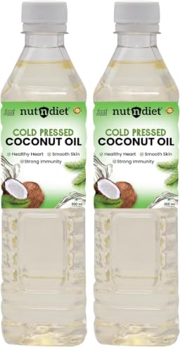 Image of nutndiet Cold Pressed Coconut Oil 500ml PET Bottle | Pure & Natural | Ideal for Cooking, Skin Care, Hair Care & Massage | Chemical-Free, Rich in Nutrients & Antioxidants (Pack of 2)