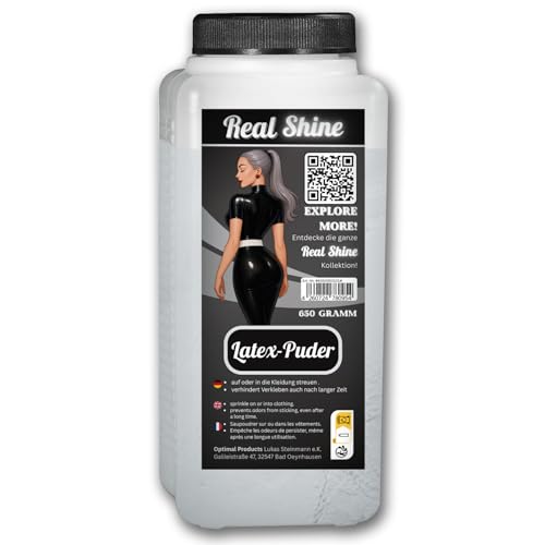 Optimal Products Latex Puder REALSHINE 650 g I weißes Talkum Puder geeignet als Anziehhilfe für Latex Kleidung Latexhandschuhe sowie deren Einlagerung I geruchloses Pharma Qualität Talk antistatisch