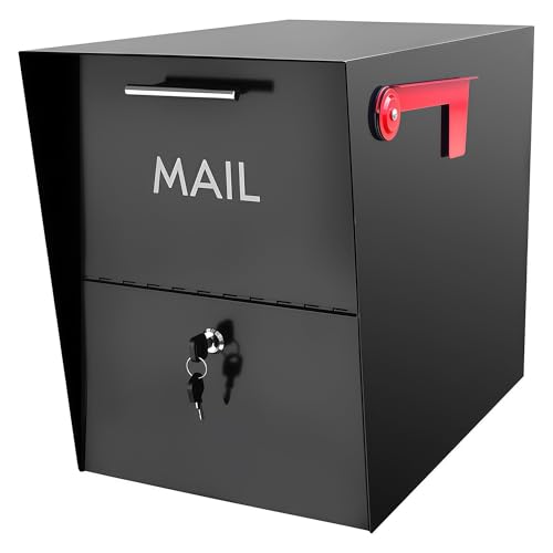 HLILBTE XL Post-Mount Mailbox Weather Resistant Large Outdoor Mailboxes Galvanized Steel Heavy Duty Mailbox Easy to Install Flag Included Anti-Theft Locking Mailbox with 2 Keys