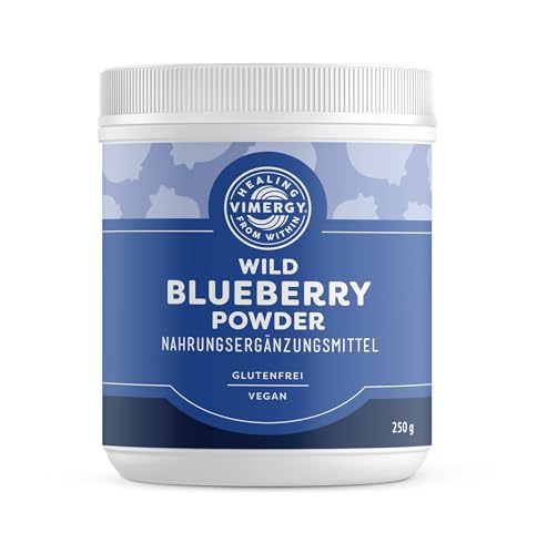 Vimergy Wild Heidelbeerpulver 62 Portionen Blaubeerpulver Heidelbeerpulver von ganzen Beeren Vegan Ohne Zucker oder Füllstoffe Gentechnik- und Glutenfrei (250 g)