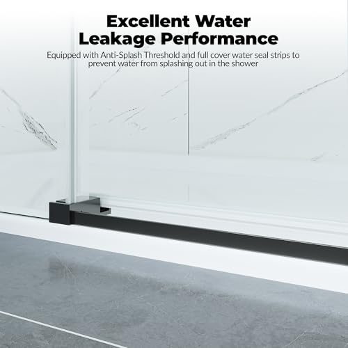 Image of GarveeTech 44-48 inch W x 76 inch H Frameless Sliding Shower Door,5 /16 inch Thick Tempered Clear Glass with Explosion-Proof Film,Easy-to-Clean Coating,Handle and Seal Strip, Matte Black