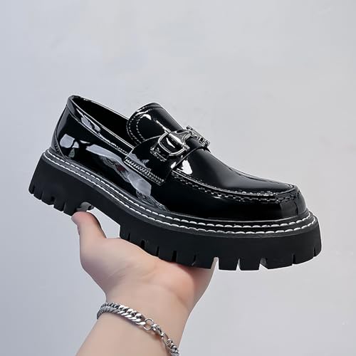 Men's Metal Decoration Platform Loafers Patent Leather Non-Slip Lug Sole Dress Shoes Comfort Slip-On Business Office & Casual3