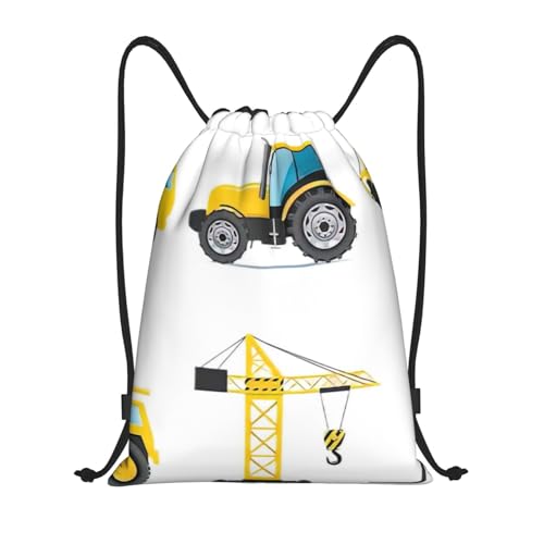Limpac Mochila ligera con cordón versátil con estampado de camión de maquinaria pesada de dibujos animados, para fitness, viajes, tienda deportiva, Negro  , S