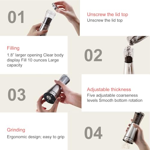 Teksome Pepper Mill,Rechargeable Kitchen Grinder - Rechargeable Electric Salt Mill - for Home, Dormitory, Restaurant, Apartment, Kitchen, Rental