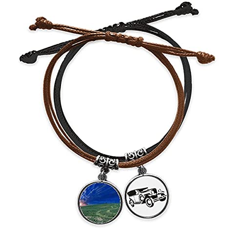 Bracelet corde Les prairies Vert Bleu Ciel bracelet cuir main chaîne minibus pour homme et femme