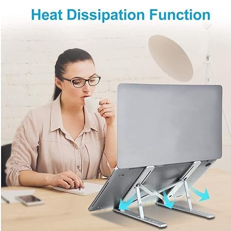 Image of Speny 6 Angles Adjustable Aluminum Ergonomic Foldable Portable Tabletop Laptop /Desktop Riser Stand Holder Compatible for MacBook, HP, Dell, Lenovo & All Other Notebook (Silver)