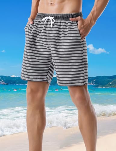 Men's Swim Trunk Striped Relaxed Fit Soft Washed Drawstring Board Shorts2