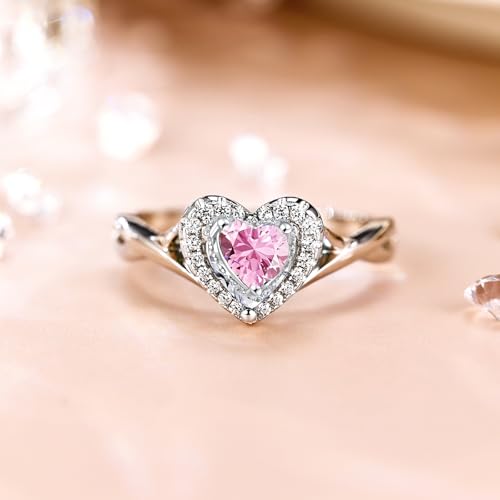 Promise Ring for Her 925 Sterling Silver Created Ruby Blue Sapphire Emerald Diamond Heart Promise Wedding Engagement Ring for Mom Wife Girlfriend Her Anniversary Mother's Day3