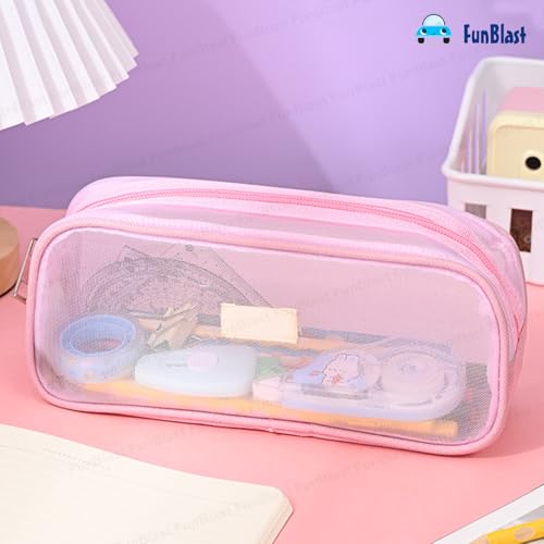 Image of FunBlast Pen Pencil Case, Transparent Pencil Pouch with Zipper Closure Portable Clear Makeup Pouch, Large Capacity Pencil Bag, Stationery Bag for Students Girls Adults Office (Pink)