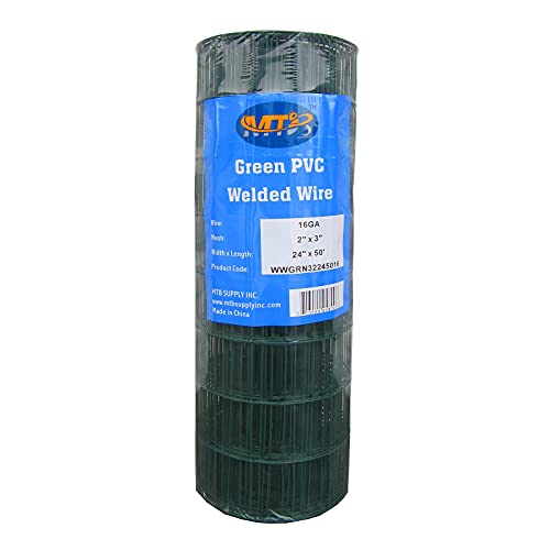 Green PVC Coated Welded Wire Mesh Garden Economy Fence 24 Inch x 50 Foot-3 Inch x 2 Inch 16GA