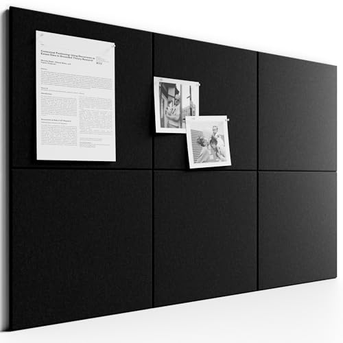 Bumusty Large Cork Board 36"x24" Alternative - 6 Pack Felt Wall Tiles with 40 Safe Removable Adhesive Tabs, 30 Pushpins, Cork Boards for Walls Pin Board Notice Board Office Decor-Black