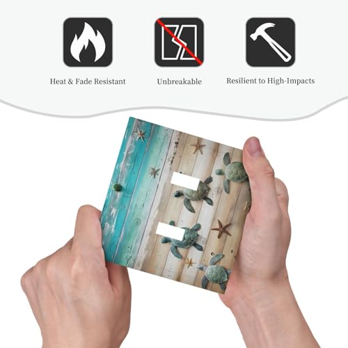 Decorative Light Switch Cover Plate Turtle Starfish Beaches Blue Wood Plank 2 Gang Wall Plate Oversized Double Toggle Two Switch Wall Cover Plate Dual Device Faceplate